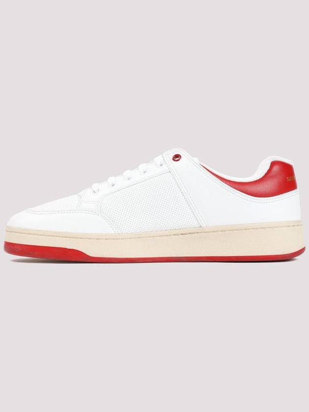 Crack Lace Up Calf Leather Low Top Sneakers White Red - SAINT LAURENT - BALAAN 3