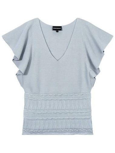 Women s Cape Sleeve V Neck Knit Gray - EMPORIO ARMANI - BALAAN 1