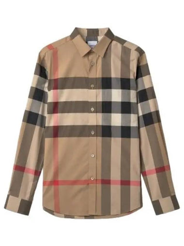 Checked Stretch Cotton Poplin Shirt Archive Beige - BURBERRY - BALAAN 1