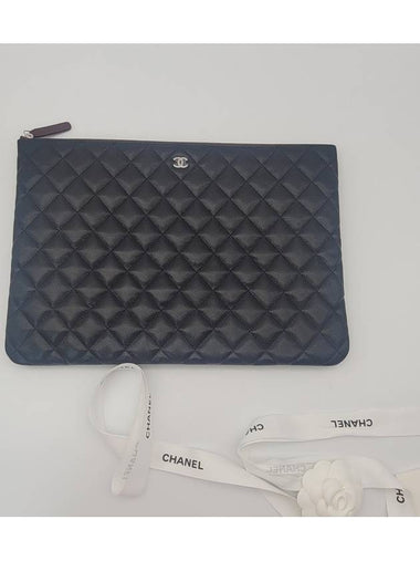 Classic Caviar Large Clutch Black Silver Plate - CHANEL - BALAAN 1