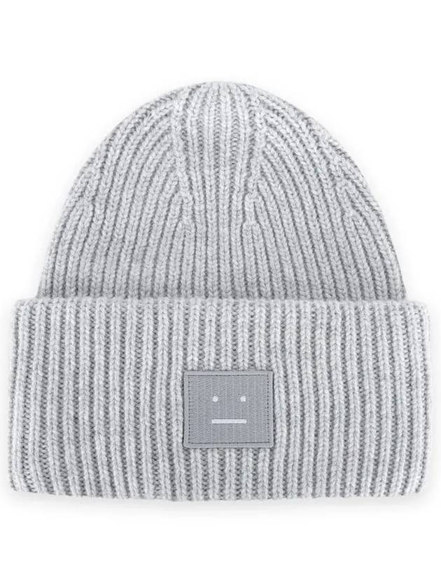 Face Patch Ribbed Wool Beanie Grey - ACNE STUDIOS - BALAAN 3