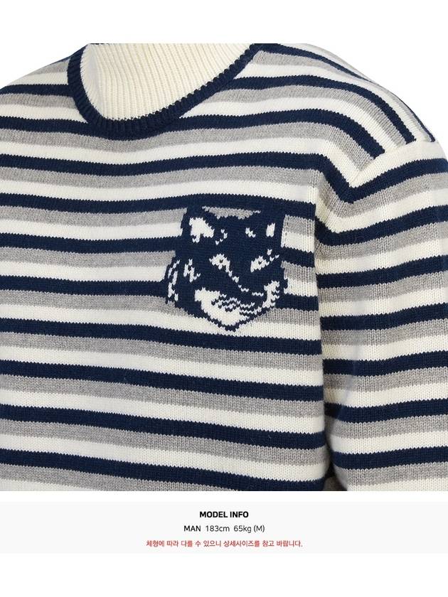 Fox Head Intarsia Striped High Neck Comfort Knit Top White Navy - MAISON KITSUNE - BALAAN 7