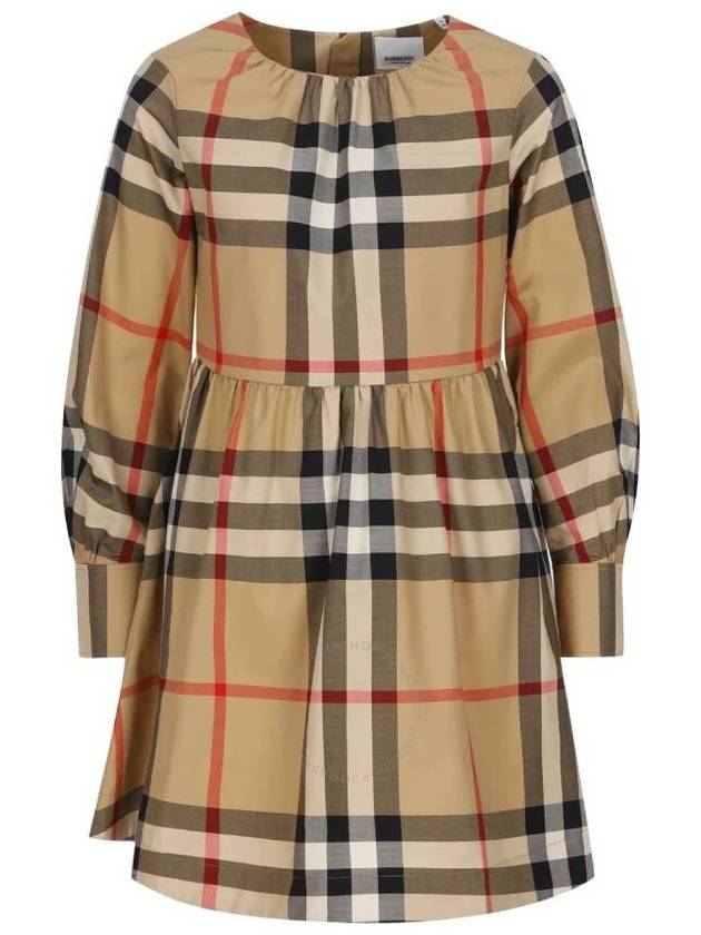 Burberry Girls Archive Beige Check Long Sleeve Cotton Dress Size 10Y - BURBERRY - BALAAN 1