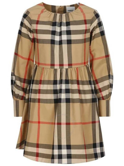 Kids Check Long Sleeve Dress Beige - BURBERRY - BALAAN 2