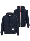 Center Back Stripe Cotton Zip Up Hoodie Navy - THOM BROWNE - BALAAN 2