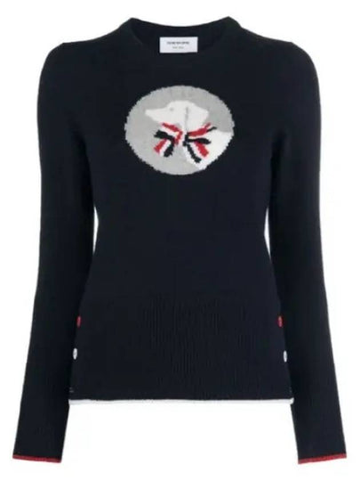 Hector Bow Virgin Wool Knit Top Navy - THOM BROWNE - BALAAN 2