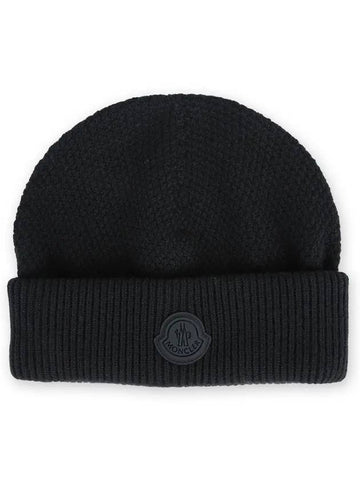 Black logo wool beanie 3B00038 M1242 999 - MONCLER - BALAAN 1