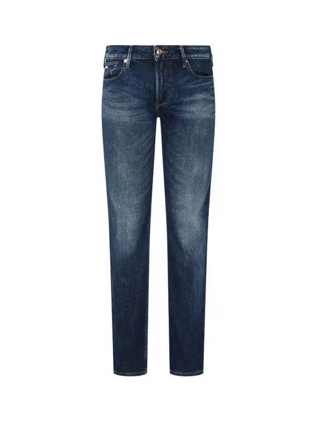 Men s Leather Patch Washed Slim Jeans Dark Blue 271494 - EMPORIO ARMANI - BALAAN 1