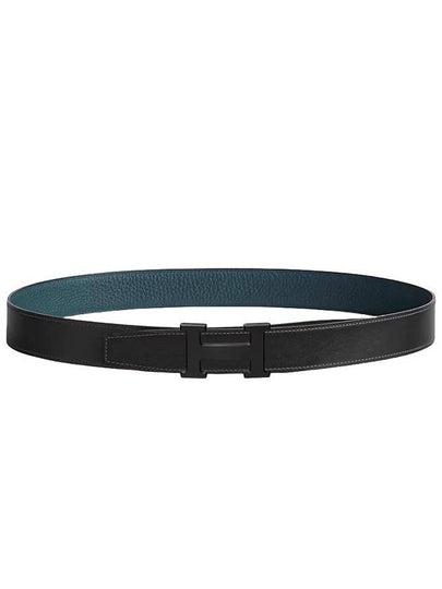 H Buckle Reversible Leather Belt Noir Blue De Pruss - HERMES - BALAAN 2