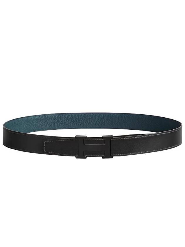 H Buckle Reversible Leather Belt Noir Blue De Pruss - HERMES - BALAAN 1