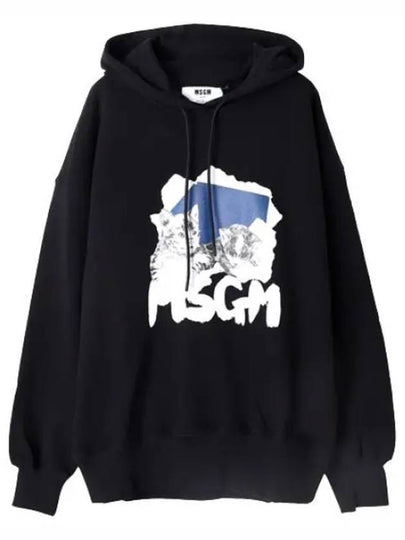 Graphic Print Cotton Hoodie Black - MSGM - BALAAN 2