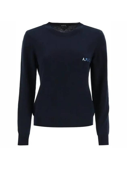 Women's Sylvain Embroidered Logo Cotton Knit Top Navy - A.P.C. - BALAAN.