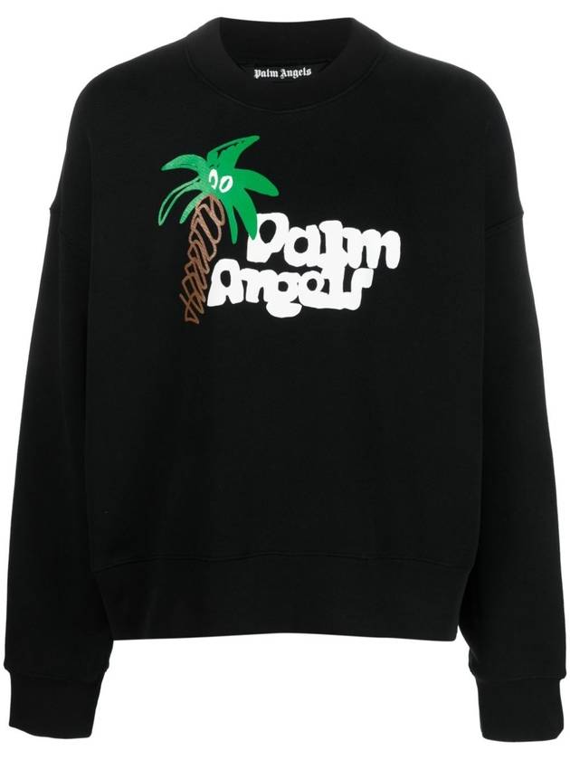 SKETCHY Classic Crew Neck PMBA026E23FLE007 1001 BLACK WHITE B0170374903 - PALM ANGELS - BALAAN 1