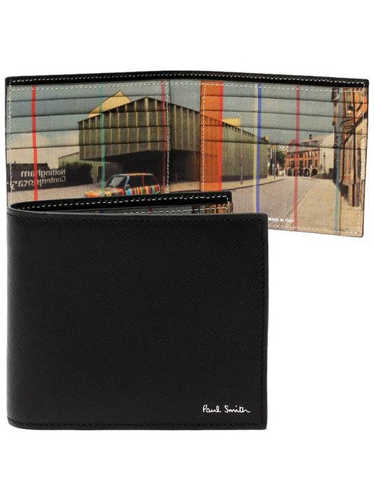 Logo Rainbow Car Print Leather Half Wallet Black - PAUL SMITH - BALAAN 2