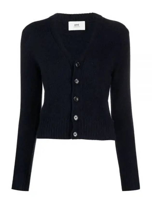 Embroidered Heart Logo Cashmere Cardigan Navy - AMI - BALAAN 2