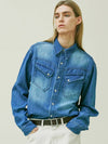 Washed Denim Western Shirt Blue - KND - BALAAN 4