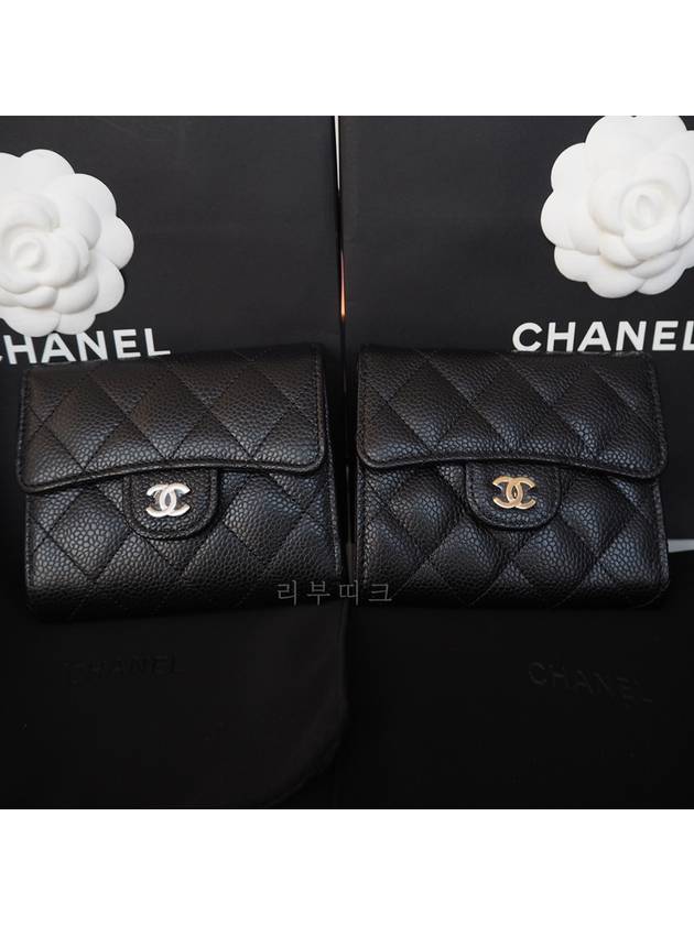 Small Classic Flap Wallet Grained Calfskin Silver Black - CHANEL - BALAAN 11