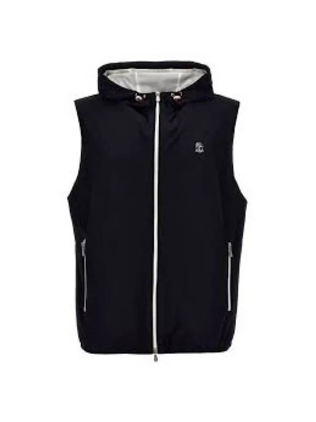 Drawstring Hood Zipped Vest Navy - BRUNELLO CUCINELLI - BALAAN 1