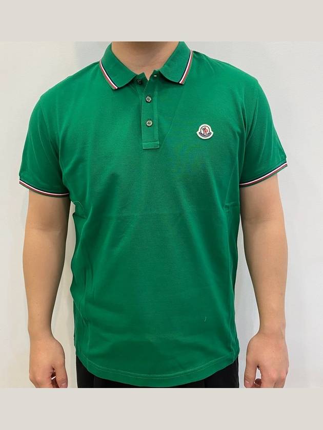 Three Stripes Logo PK Shirt Green - MONCLER - BALAAN.