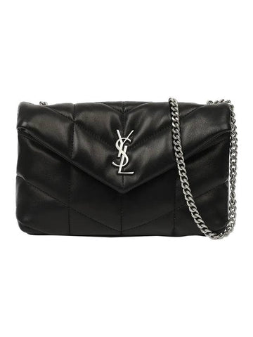 silver monogram Lulu puffer mini chain shoulder bag black - SAINT LAURENT - BALAAN.