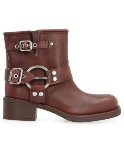 Vintage Look Leather Middle Boots Sienna - MIU MIU - BALAAN 2