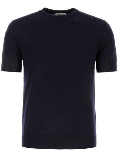 Virgin Wool Short Sleeve T-Shirt Navy - JIL SANDER - BALAAN 1