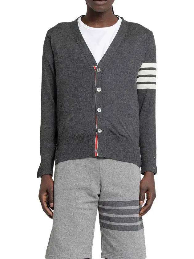 Men's Sustainable Classic Diagonal Wool Cardigan Dark Grey - THOM BROWNE - BALAAN 4