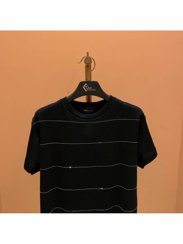 Stripe Pattern Short Sleeve T-Shirt Black - FABIANA FILIPPI - BALAAN 3