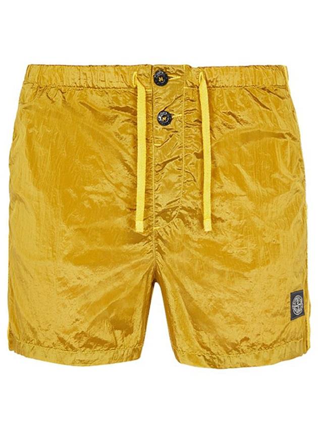 Logo Patch Nylon Metal Button Swim Shorts Yellow - STONE ISLAND - BALAAN.