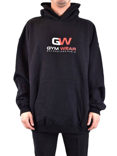 Gymwear Logo Print Cotton Hoodie Black - BALENCIAGA - BALAAN 2