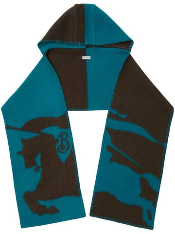 EKD Wool Hooded Scarf Blue - BURBERRY - BALAAN 1