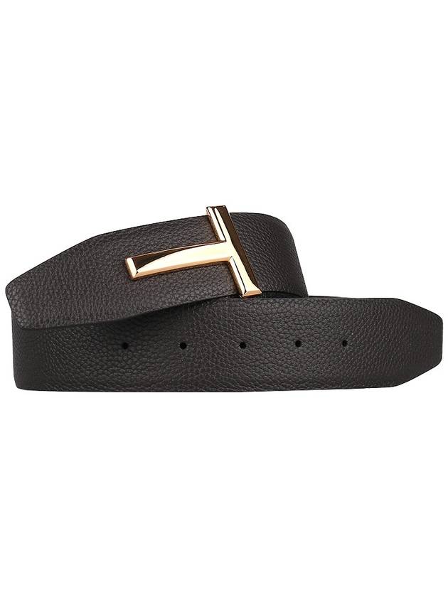 Gold Soft Grain Leather T Icon Belt Brown Black - TOM FORD - BALAAN 3