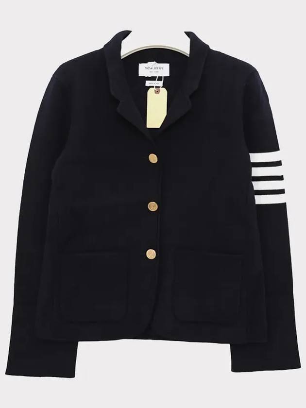 Women's Double Face Fine Merino Wool 4 Bar Stripe Sports Single Coat Navy - THOM BROWNE - BALAAN 3