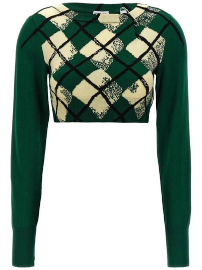 Argyle Fine Knit Cropped Knit Top Green - BURBERRY - BALAAN 2