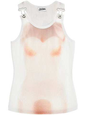 white cotton top with leather print le classique - JEAN PAUL GAULTIER - BALAAN 1