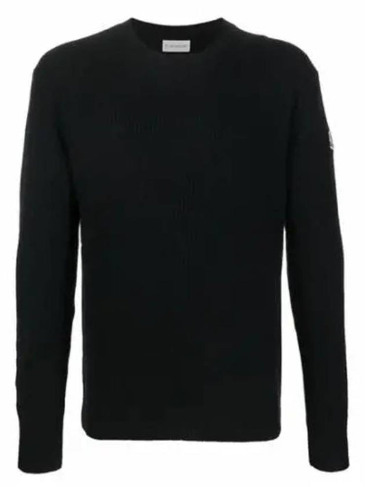 Men's Ribbed Wool Cashmere Blend Pullover Knit Top Black - MONCLER - BALAAN 2