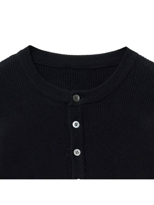 Cotton ribbed henley neck knit black - NOIRER - BALAAN 5