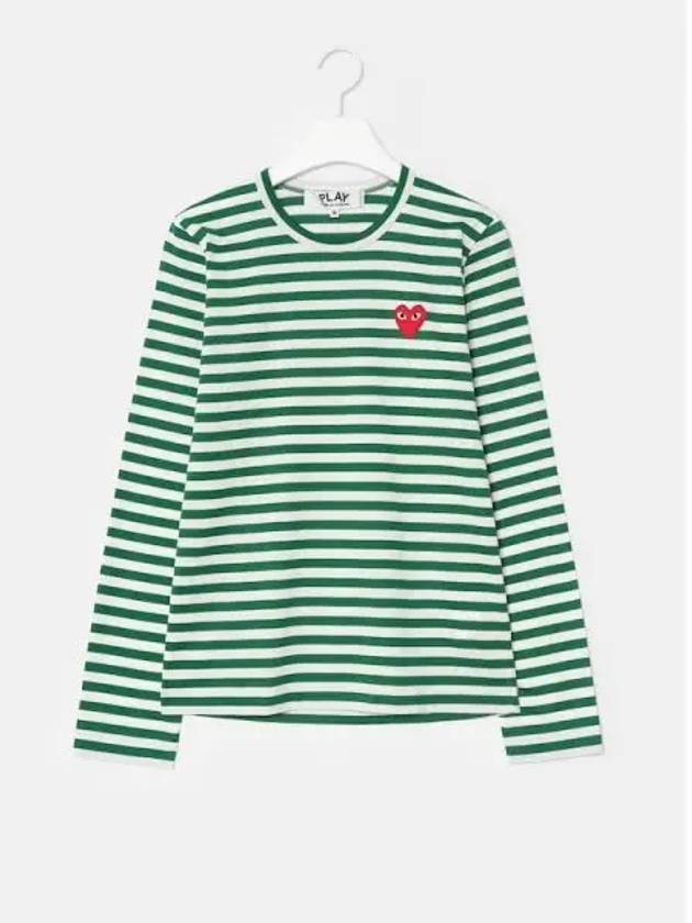 Men s Red Heart Waffen Striped T shirt Green White Domestic Product GM0024080693477 - COMME DES GARCONS PLAY - BALAAN 1