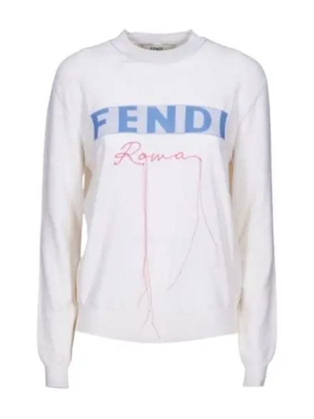 Logo Cashmere Blend Knit Top White - FENDI - BALAAN 2