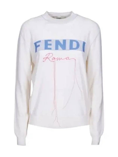 Logo Cashmere Blend Knit Top White - FENDI - BALAAN 2