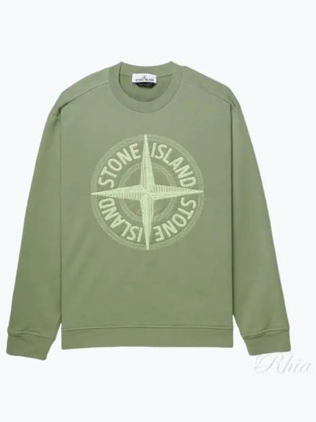 Garment Dyed Stitches Four Print Crewneck Sweatshirt Green - STONE ISLAND - BALAAN 2