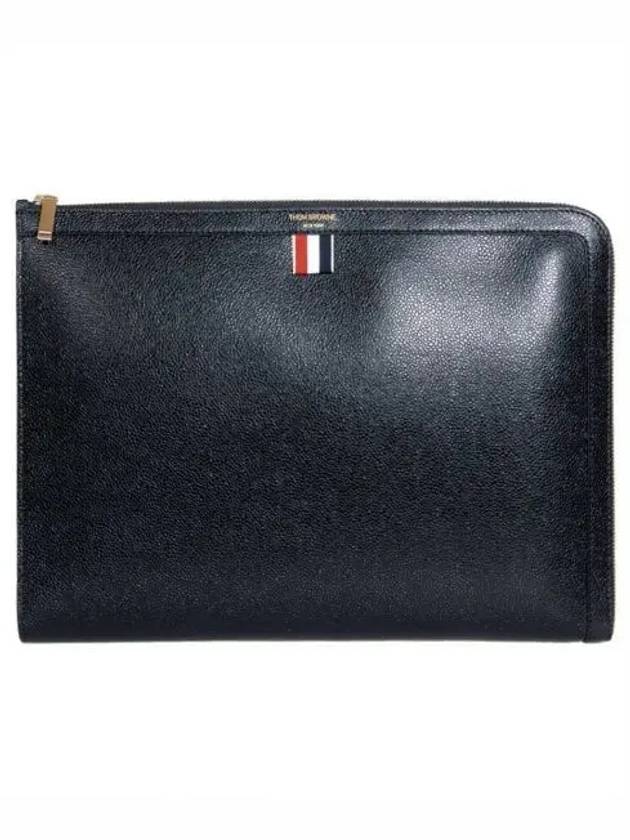 Three Stripes Tab Pebble Document Folio Clutch Bag Black - THOM BROWNE - BALAAN 2