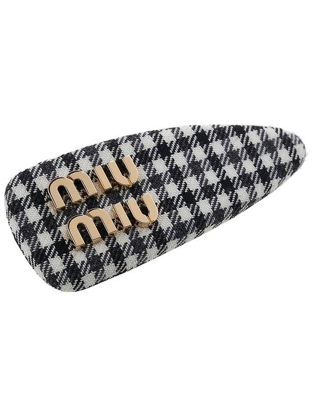 Women's Gingham Check Wool Hair Clip Black White - MIU MIU - BALAAN 4