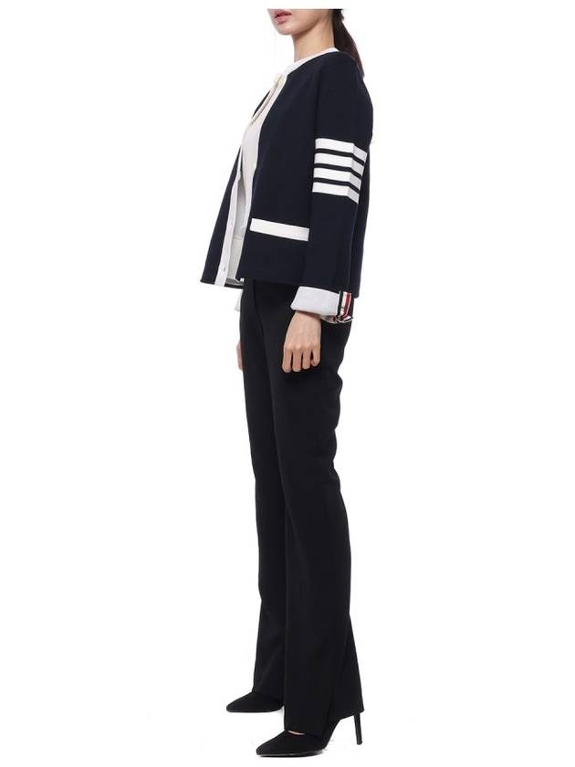 Double Face 4Bar Wool Cardigan Navy - THOM BROWNE - BALAAN 5