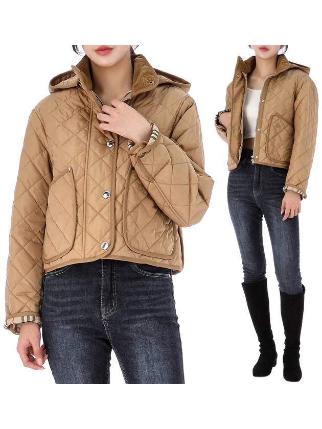 Women's Cropped Quilted Hoodie Jacket Archives Beige - BURBERRY - BALAAN 2