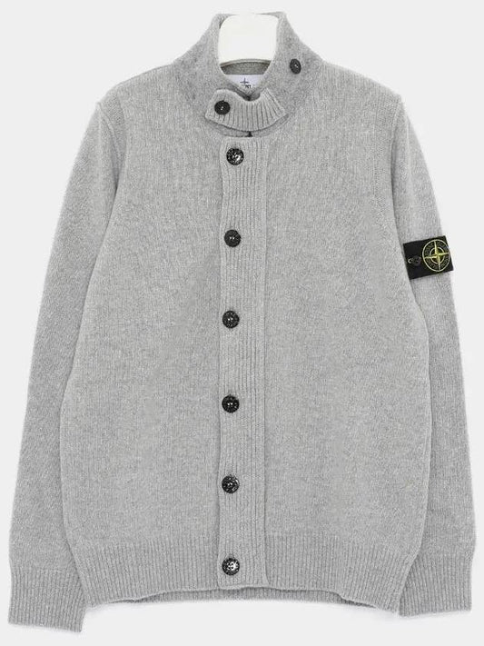 Wappen High Neck Button Up Wool Cardigan Melange Grey - STONE ISLAND - BALAAN 2