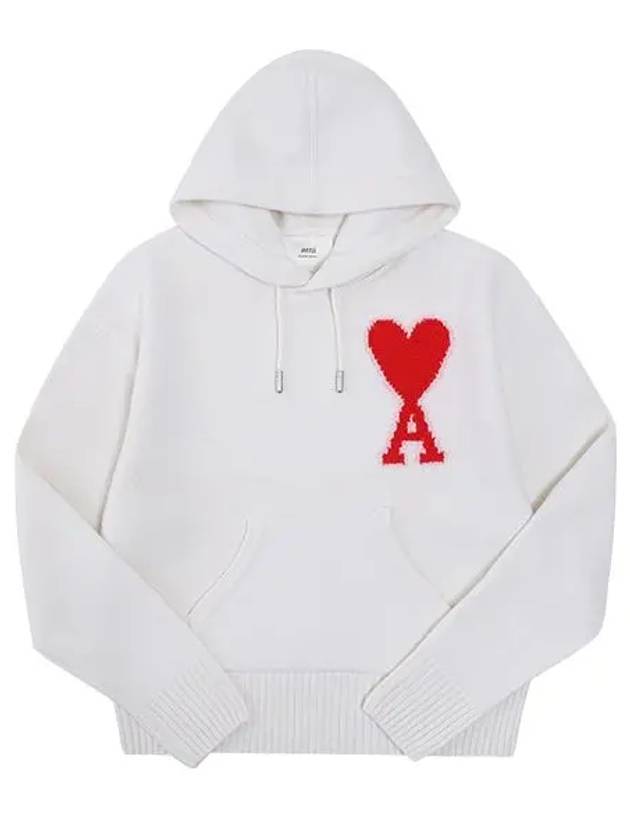 Big Heart Logo Wool Hoodie White - AMI - BALAAN 4