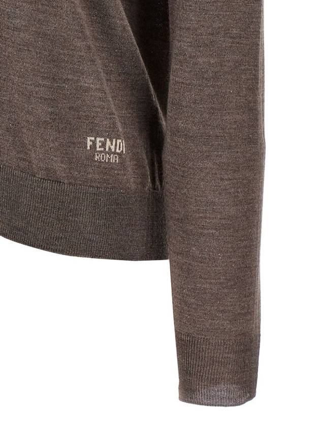 V-Neck Knit Top Grey - FENDI - BALAAN 4