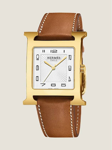 Men s Heure H Watch Epsom Calfskin Yellow Gold Natural Barenia 34mm W036844WW00 - HERMES - BALAAN 1