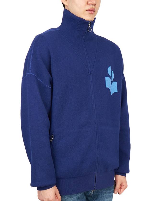 Logo High Neck Knit Zip-Up Cardigan Blue - ISABEL MARANT - BALAAN 5